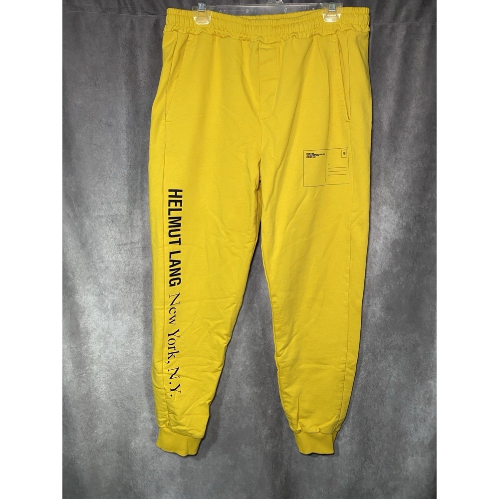 Helmut Lang Jogger Pants Mens M Yellow Postcard Terry Elastic Waist Tapered Logo